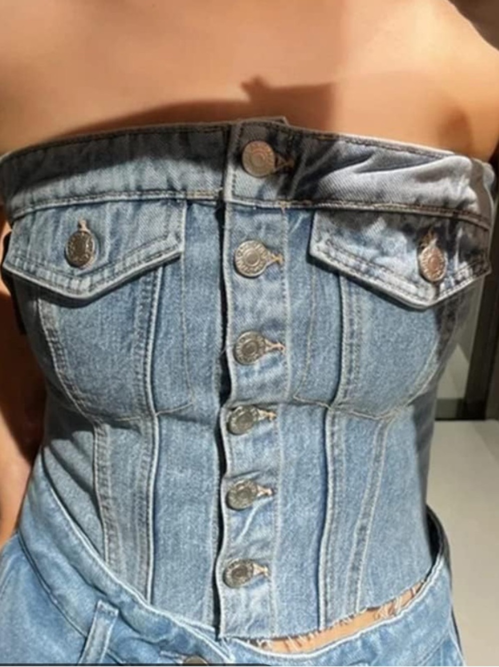 Willow & Root Denim Tube Top Strapless Corset Bustier Frayed Hem NWT Size Large